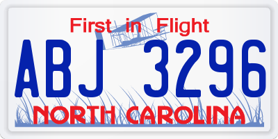 NC license plate ABJ3296