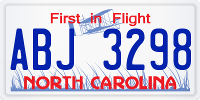NC license plate ABJ3298