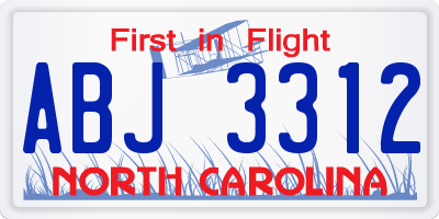 NC license plate ABJ3312