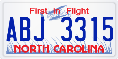 NC license plate ABJ3315
