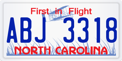 NC license plate ABJ3318
