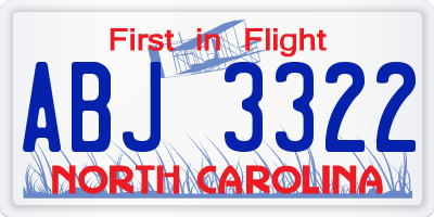 NC license plate ABJ3322