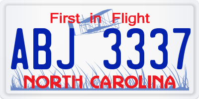 NC license plate ABJ3337