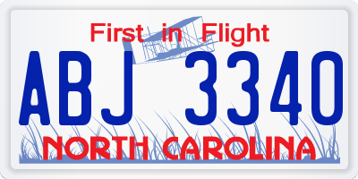 NC license plate ABJ3340