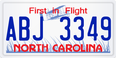 NC license plate ABJ3349