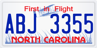 NC license plate ABJ3355