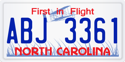 NC license plate ABJ3361