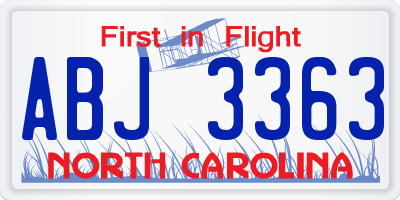 NC license plate ABJ3363