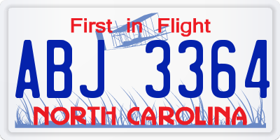 NC license plate ABJ3364