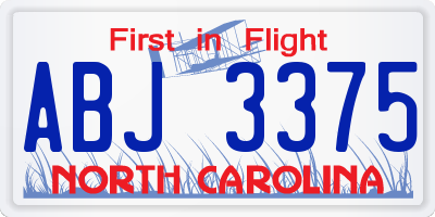 NC license plate ABJ3375