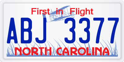 NC license plate ABJ3377