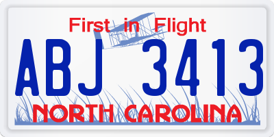 NC license plate ABJ3413