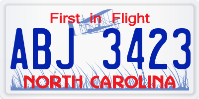 NC license plate ABJ3423