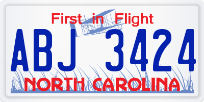 NC license plate ABJ3424
