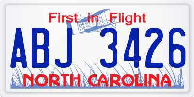 NC license plate ABJ3426