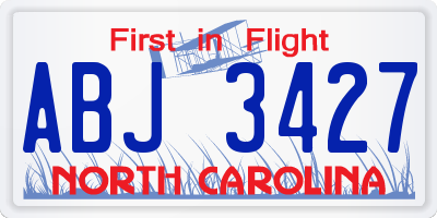 NC license plate ABJ3427