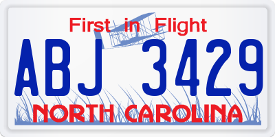 NC license plate ABJ3429