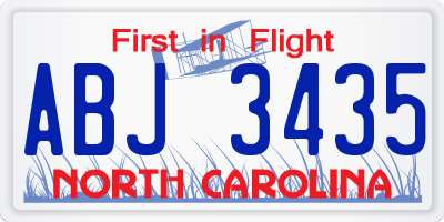 NC license plate ABJ3435