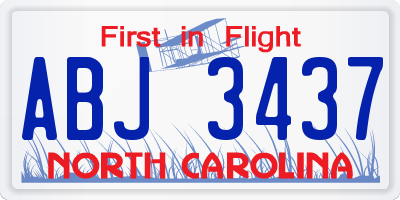 NC license plate ABJ3437