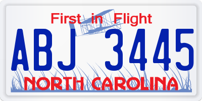 NC license plate ABJ3445