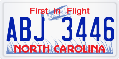 NC license plate ABJ3446