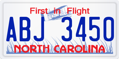 NC license plate ABJ3450