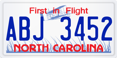 NC license plate ABJ3452