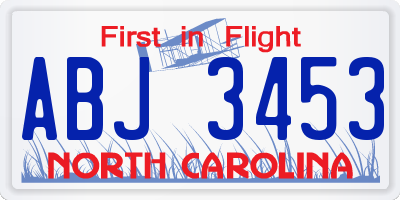 NC license plate ABJ3453