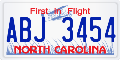 NC license plate ABJ3454
