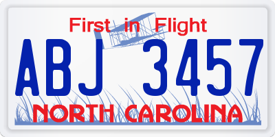 NC license plate ABJ3457