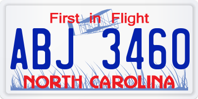 NC license plate ABJ3460