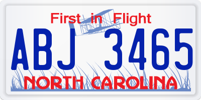 NC license plate ABJ3465