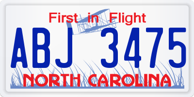 NC license plate ABJ3475