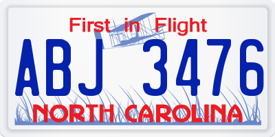 NC license plate ABJ3476