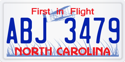 NC license plate ABJ3479