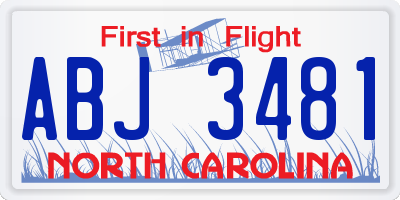 NC license plate ABJ3481