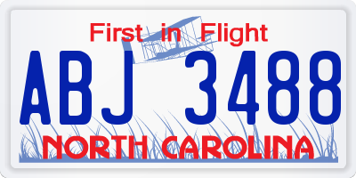 NC license plate ABJ3488