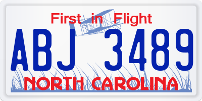 NC license plate ABJ3489