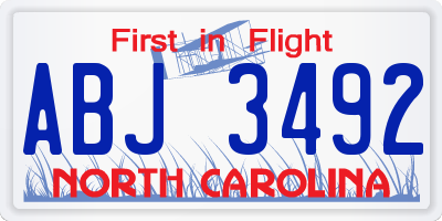 NC license plate ABJ3492