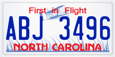 NC license plate ABJ3496