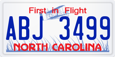 NC license plate ABJ3499