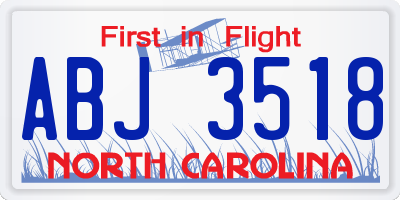 NC license plate ABJ3518
