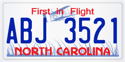 NC license plate ABJ3521