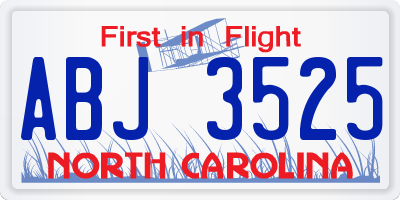 NC license plate ABJ3525