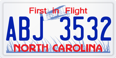 NC license plate ABJ3532