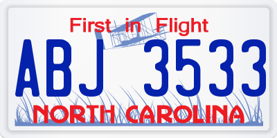 NC license plate ABJ3533