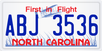 NC license plate ABJ3536