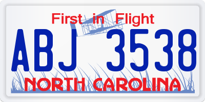NC license plate ABJ3538