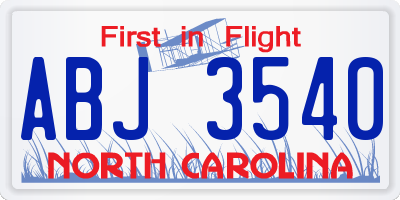 NC license plate ABJ3540