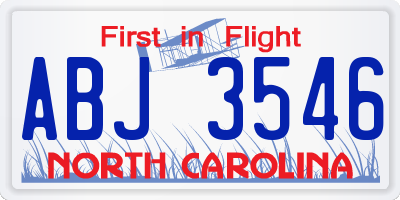 NC license plate ABJ3546